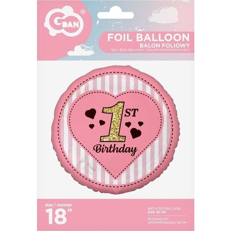 Első Születésnap Pink Fólia Lufi - 36 cm (481240)