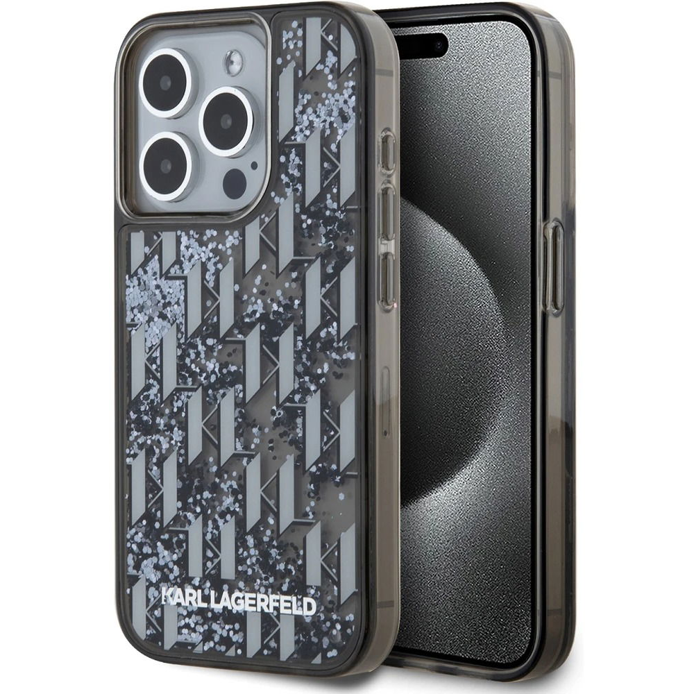 Karl Lagerfeld Liquid Glitter Monogram Gradient iPhone 15 Pro Max fekete tok (KLHCP15XLKLGKCCK)