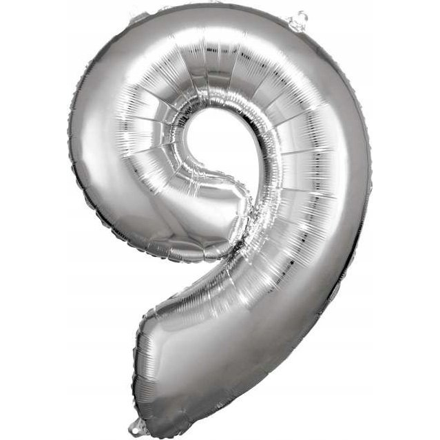 Óriás Szám Fólia Lufi - 9-es, 83x58 cm, Ezüst (9906294)