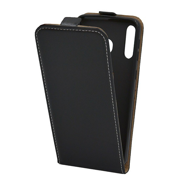 Tok álló, bőr hatású (FLIP, lefelé nyíló, szilikon tartó) FEKETE [Samsung Galaxy M30 (SM-M305F)] (5996457871377)