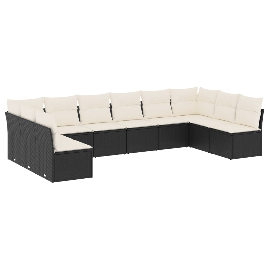 10 részes fekete polyrattan kerti ülőgarnitúra párnákkal (3218086)