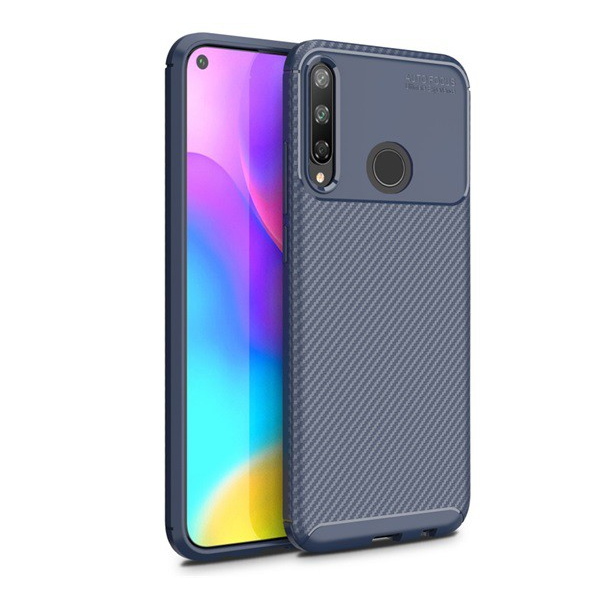 Szilikon telefonvédő (közepesen ütésálló, légpárnás sarok, karbon minta) SÖTÉTKÉK [Huawei P40 Lite E / Y7p] (5996457953820)