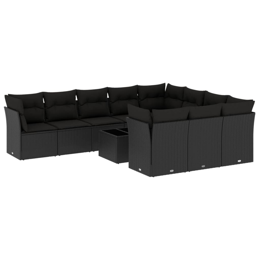 11 részes fekete polyrattan kerti ülőgarnitúra párnákkal (3218225)