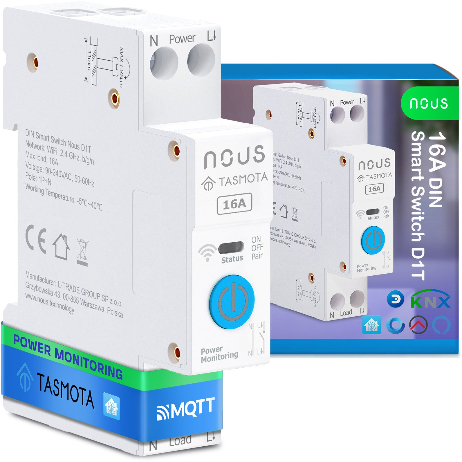 NOUS D1T DIN-sín kompatibilis Wi-Fi-s relémodul 16A (NOU-REL-D1T)
