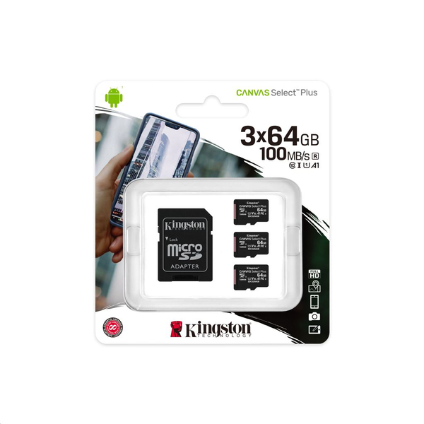 Карта памет Kingston Canvas Select Plus Multi pack 3 x microSDHC 64GB, Class 10 UHS-I
