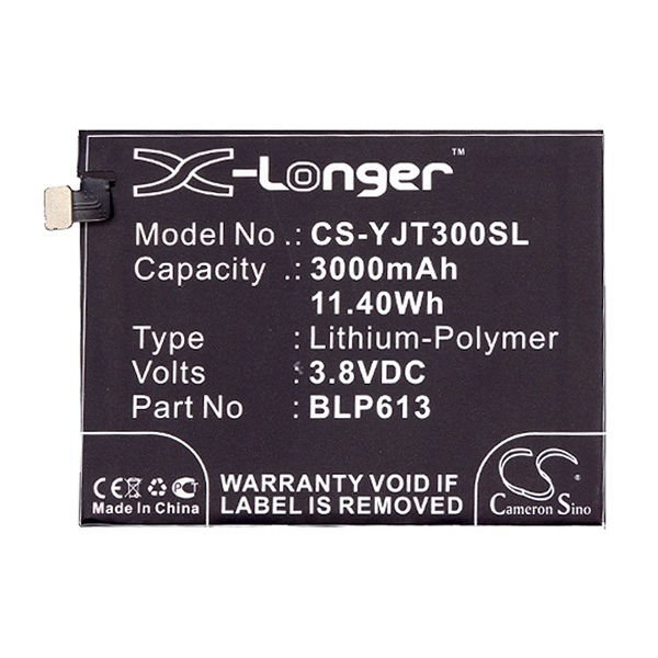 Cameron Sino Li-Polymer akku (3.8V/3000mAh, Oneplus BLP613 kompatibilis) FEKETE OnePlus 3 (CS-YJT300SL)