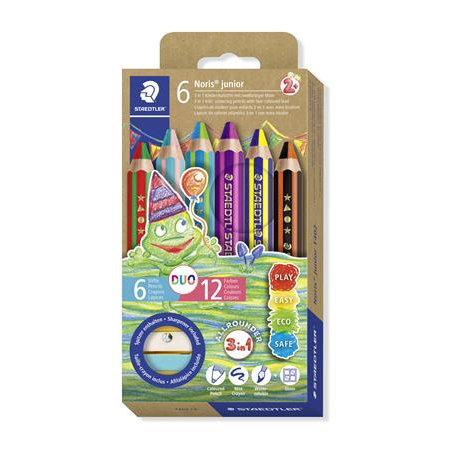 STAEDTLER Színes ceruza készlet, duo színű, hegyezővel, "Noris junior 140", 6 különböző szín (TS1402C6) (TS1402C6)