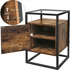 Vasagle Szafka nocna, szklany stół z szafką, stół końcowy, sypialnia, salon, hala, stabilne szkło, łatwe montaż, projekt przemysłowy, ru