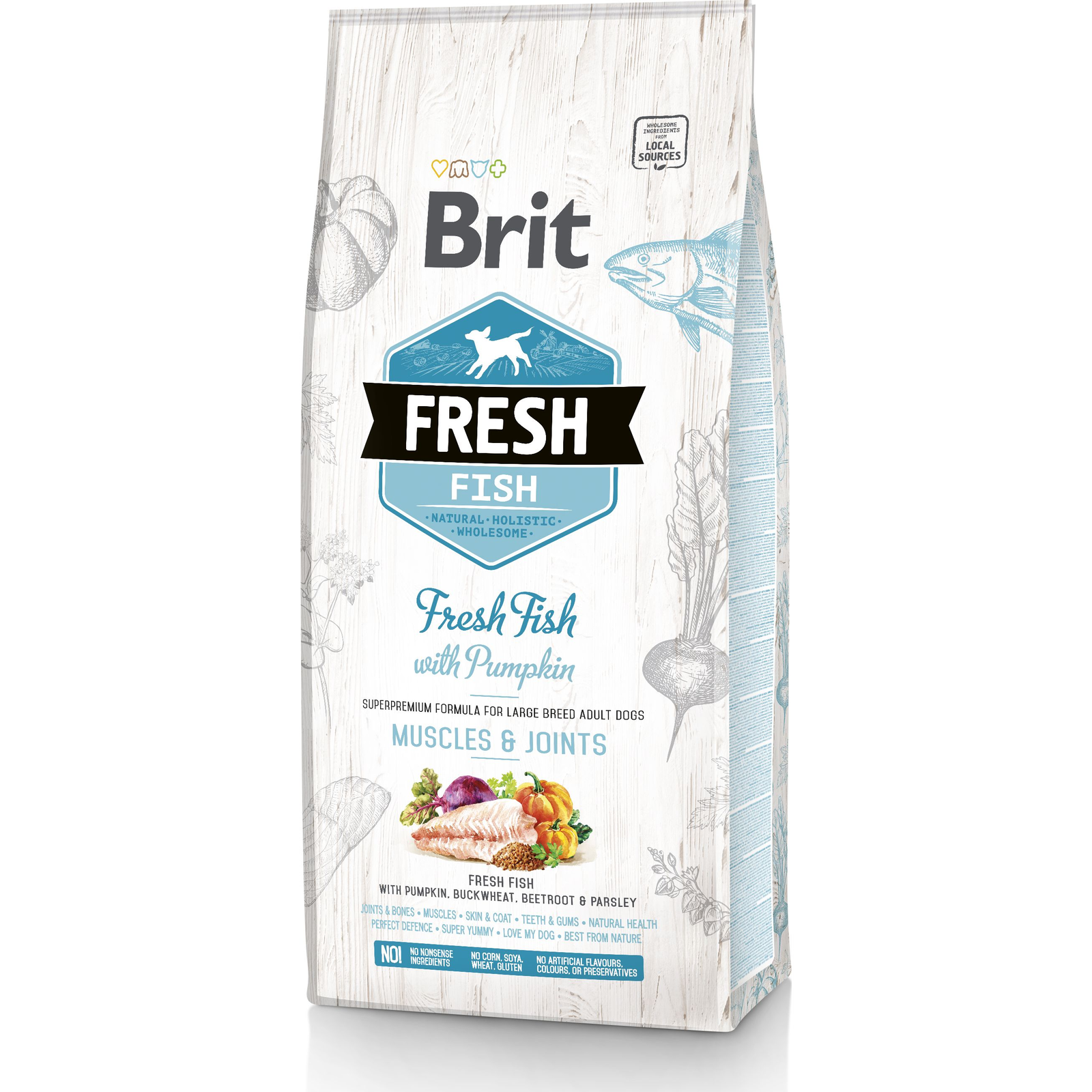 Brit Fresh Adult Large Dogs Muscles & Joints - Hal és Sütőtök Száraztáp 2,5 kg (VAT012660)