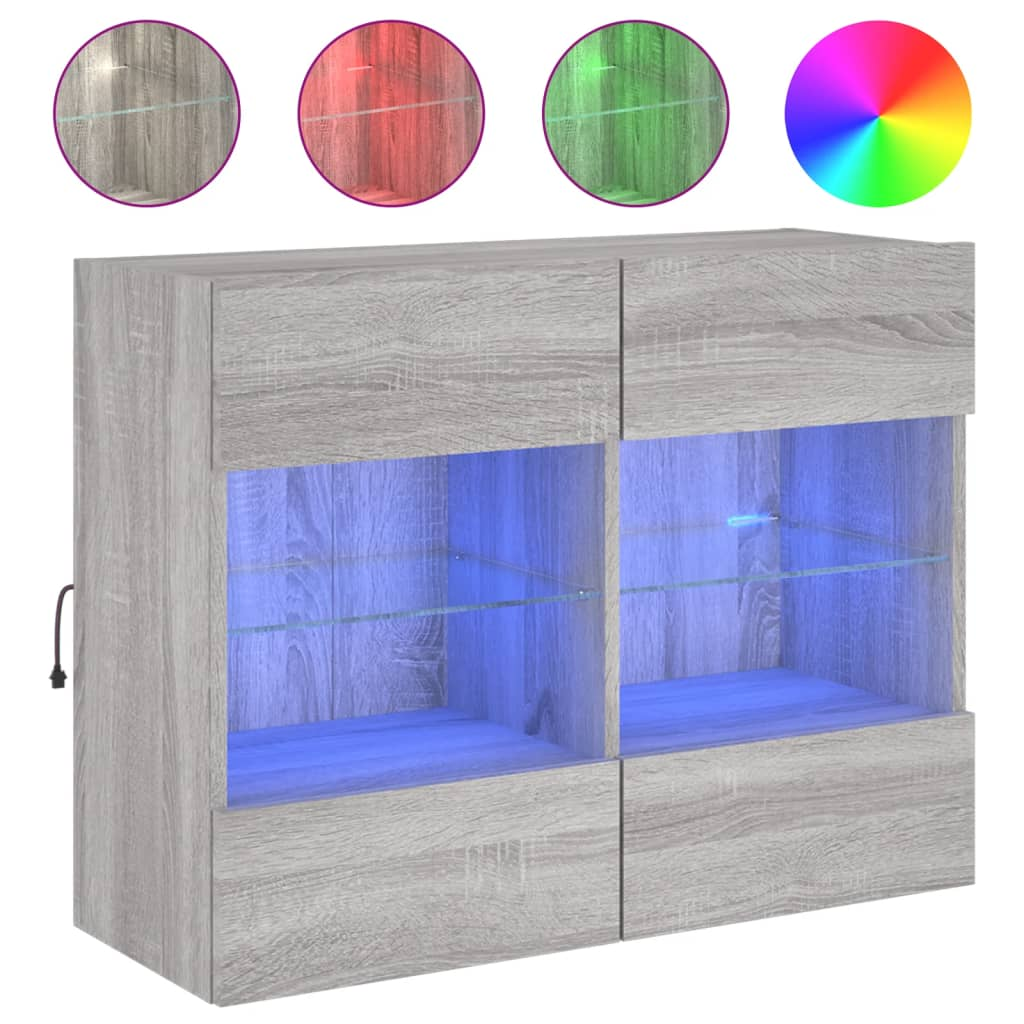 szürke sonoma színű fali TV-szekrény LED-ekkel 78,5x30x60,5 cm (837104)