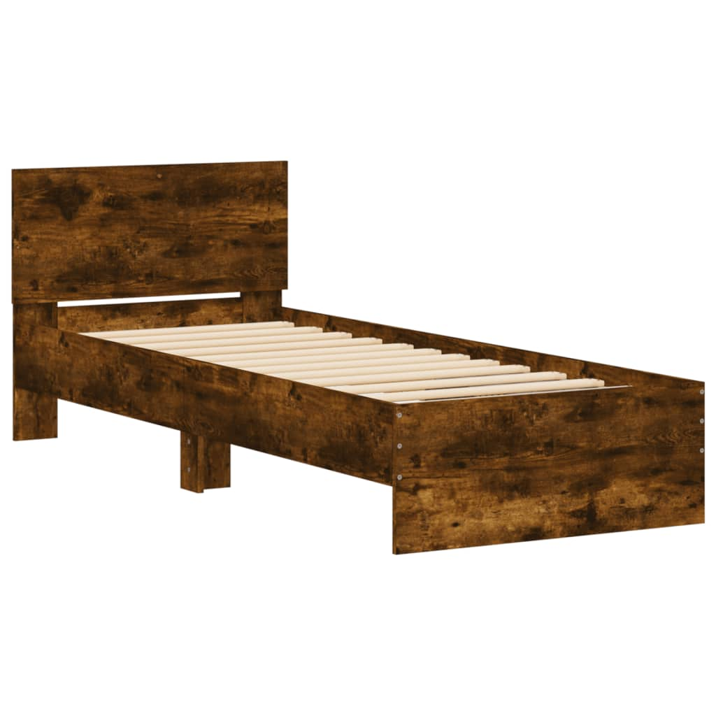 füstös tölgy színű szerelt fa ágykeret fejtámlával 90 x 190 cm (838656)