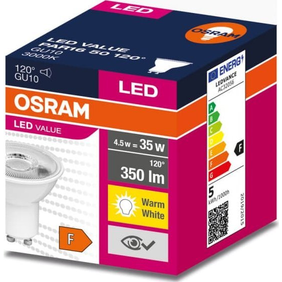OSRAM LED reflektor VALUE 4.5W 3000K GU10 350lm 120°