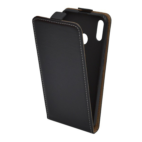 Tok álló, bőr hatású (FLIP, lefelé nyíló, szilikon tartó) FEKETE [Honor 10 Lite] (5996457840137)