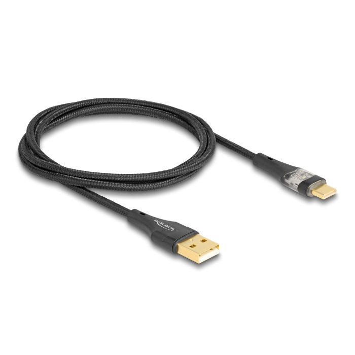 Delock 80760 USB-A apa - USB-C apa 2.0 Adat és töltő kábel 1m - Fekete