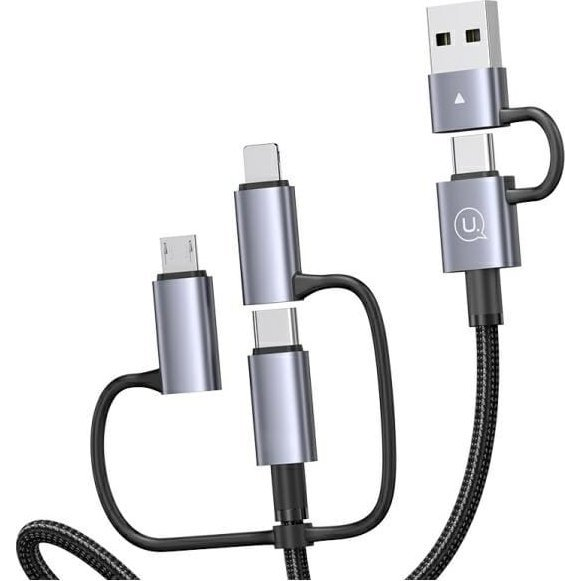 USAMS US-SJ713 Sufeng Series USB-A/Type-C-Type-C/Lightning/micro USB Kábel 60W 1.2 m-Fekete