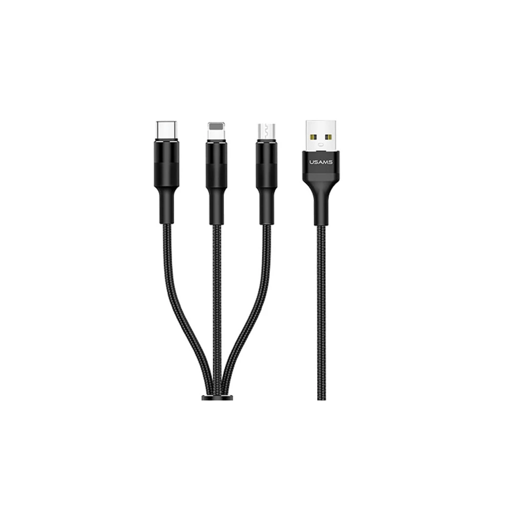 USAMS Braided U5 3-in-1 kábel 1.5m 2A fekete (Lightning/microUSB/USB-C) SJ2193IN101 (US-SJ219)