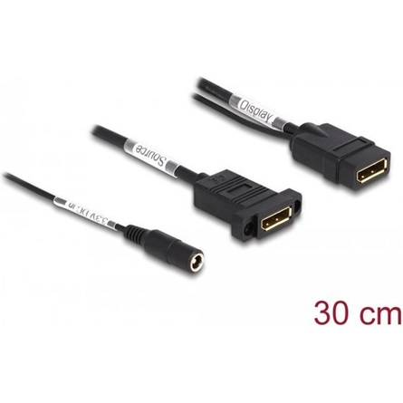Delock DisplayPort Kabel 4K 60 Hz mit DC Einspeisung 2,1 x 5,5 mm 0,30 m zum Einbau