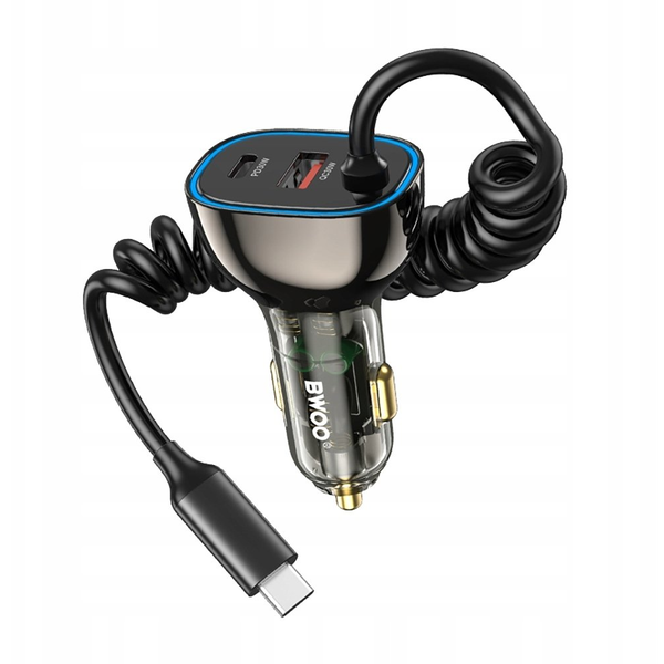 BWOO ładowarka samochodowa PD CC96C 1x USB-C 1x USB 30W z kabelem USB-C szara