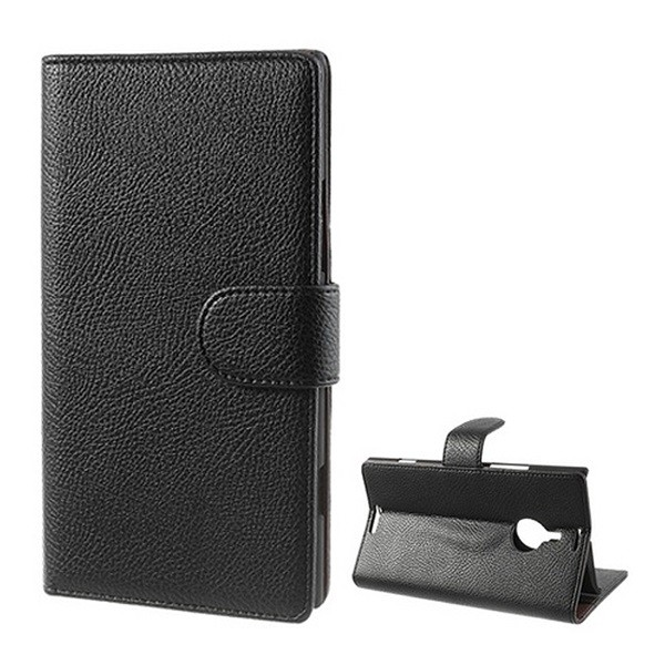 Tok álló, bőr hatású (FLIP, oldalra nyíló, asztali tartó funkció, prémium) FEKETE [Nokia Lumia 1520] (5996457407934)