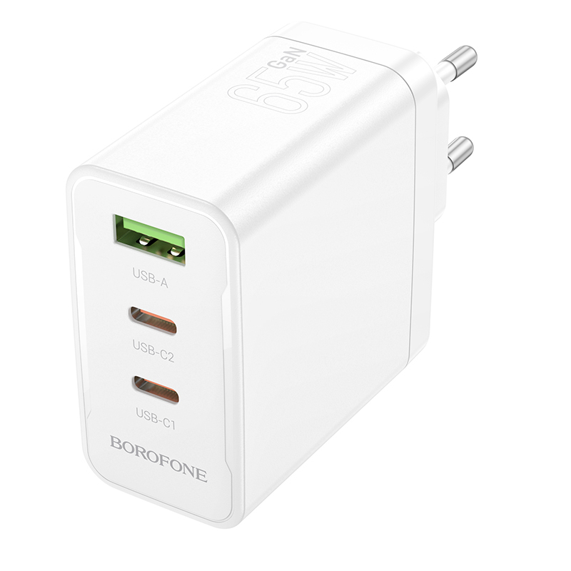 Borofone BN12 2x USB-C / USB-A Hálózati töltő - Fehér (65W) (BN12)