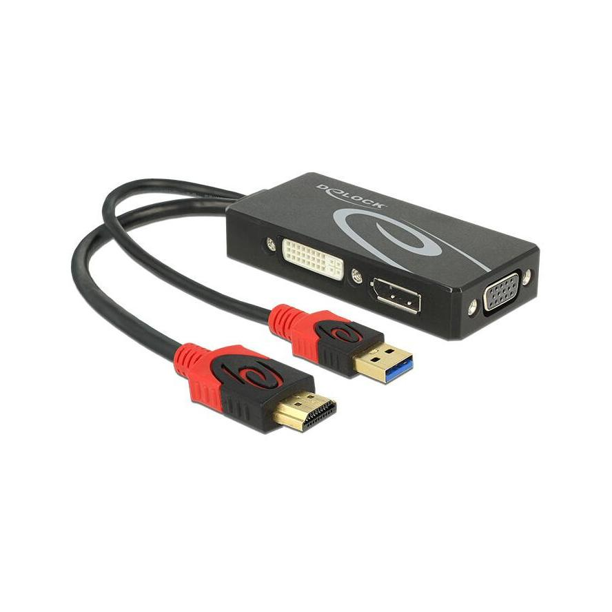 Delock HDMI -> DVI-I VGA Displayport M/F adapter 0.25m fekete 4K (62959)