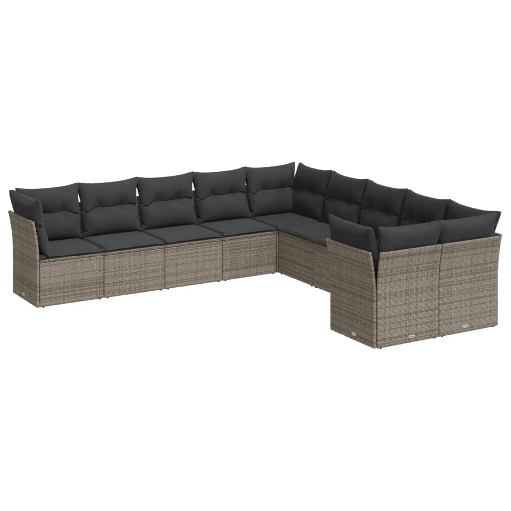 10 részes szürke polyrattan kerti ülőgarnitúra párnákkal (3250079)