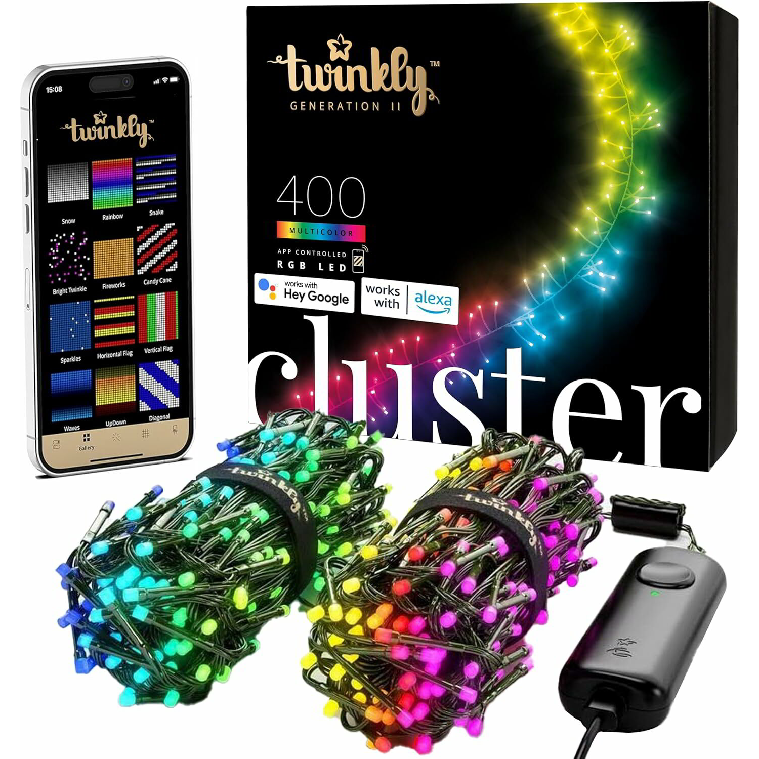 Twinkly Cluster Smart Kültéri Beltéri Okos Color LED fényfüzér 6m - RGB (TWC400STP-BEU)