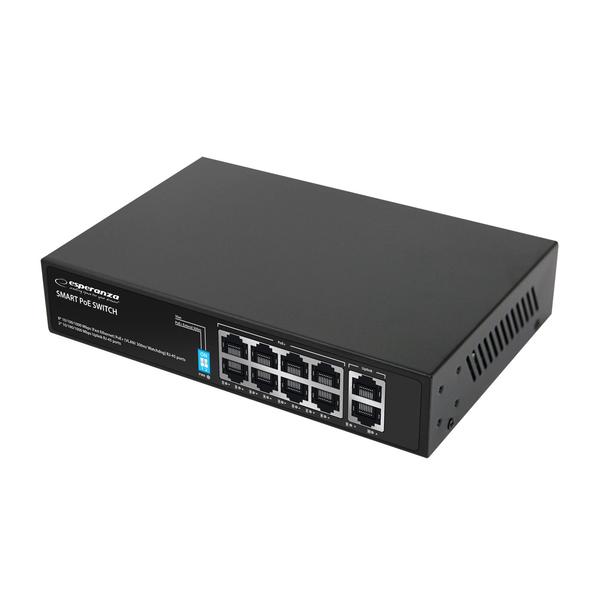 Switch Esperanza 10portový PoE 8xPoE 2xUplink 10/100/1000 Mbps