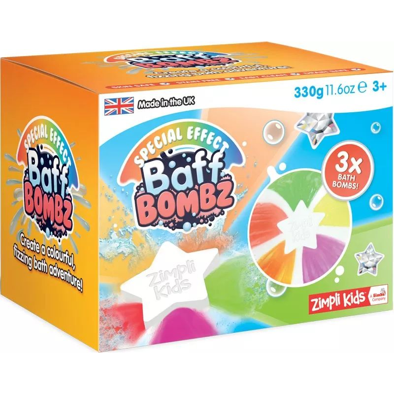 Zimpli Kids Baff Bombz: Szivárvány színű fürdőbomba szett - Csillag alakú (3 db/csomag) (6505953541X03)