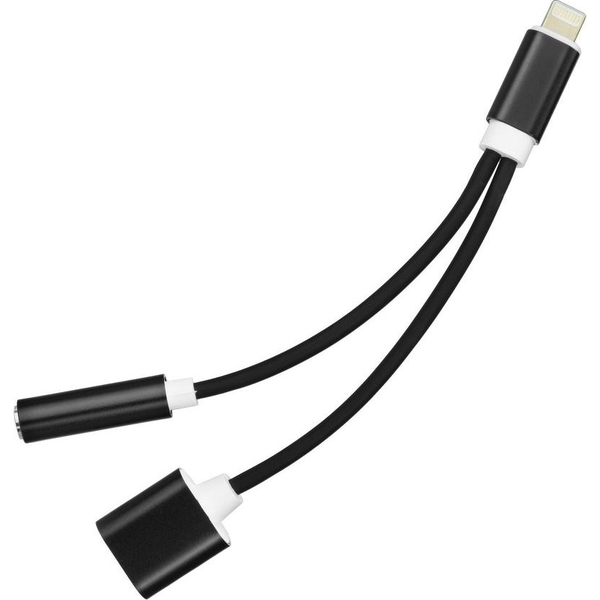 Haffner PT-3934 Lightning - 3.5mm Jack audio + Lightning csatlakozós fekete adapter