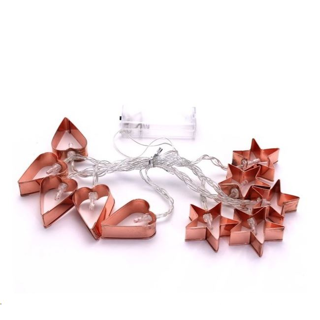 IRIS Csillag+szív alakú fém/2m/meleg fehér/10db LED-es/3xAA elemes fénydekoráció (240-11) (240-11)