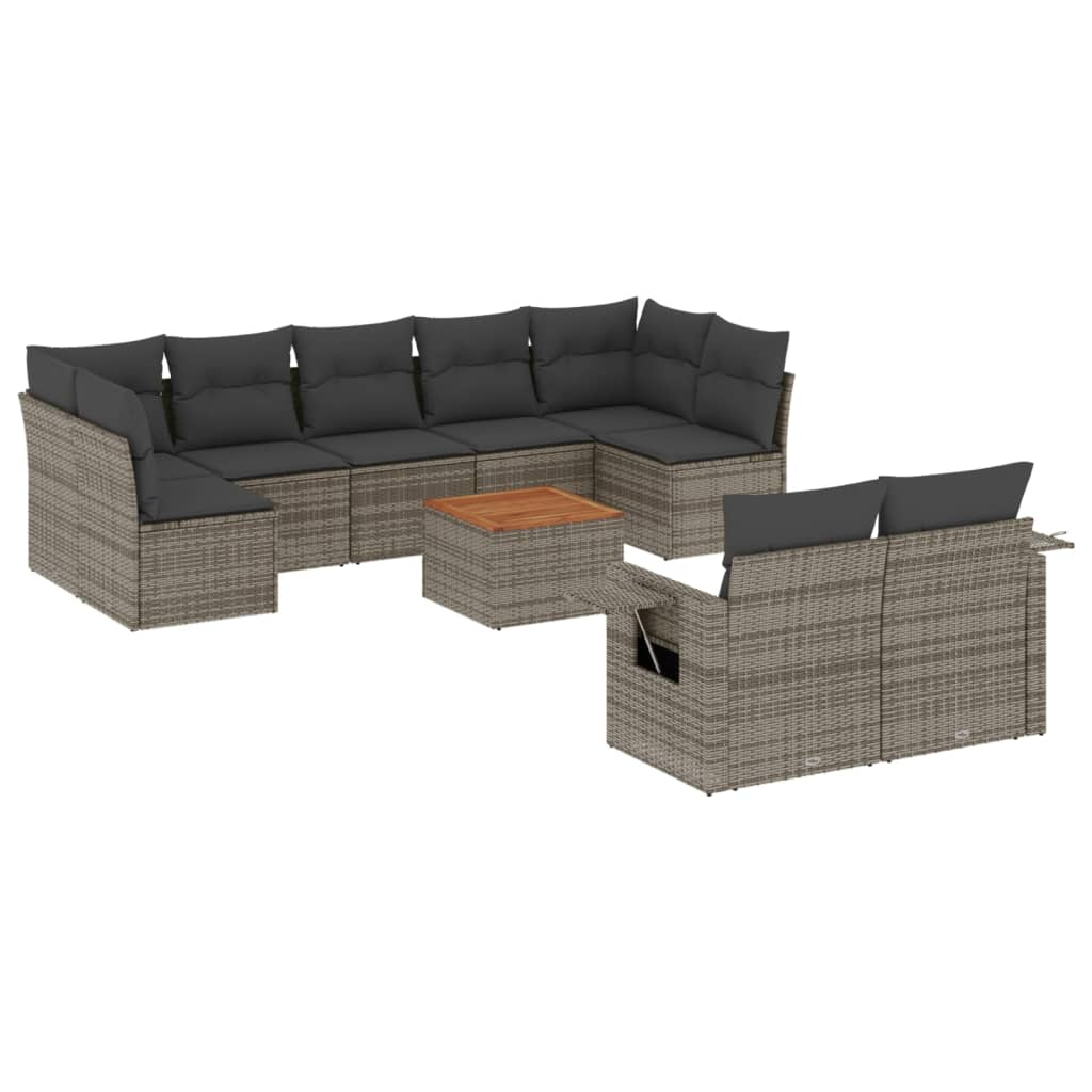 10 részes szürke polyrattan kerti ülőgarnitúra párnákkal (3224716)