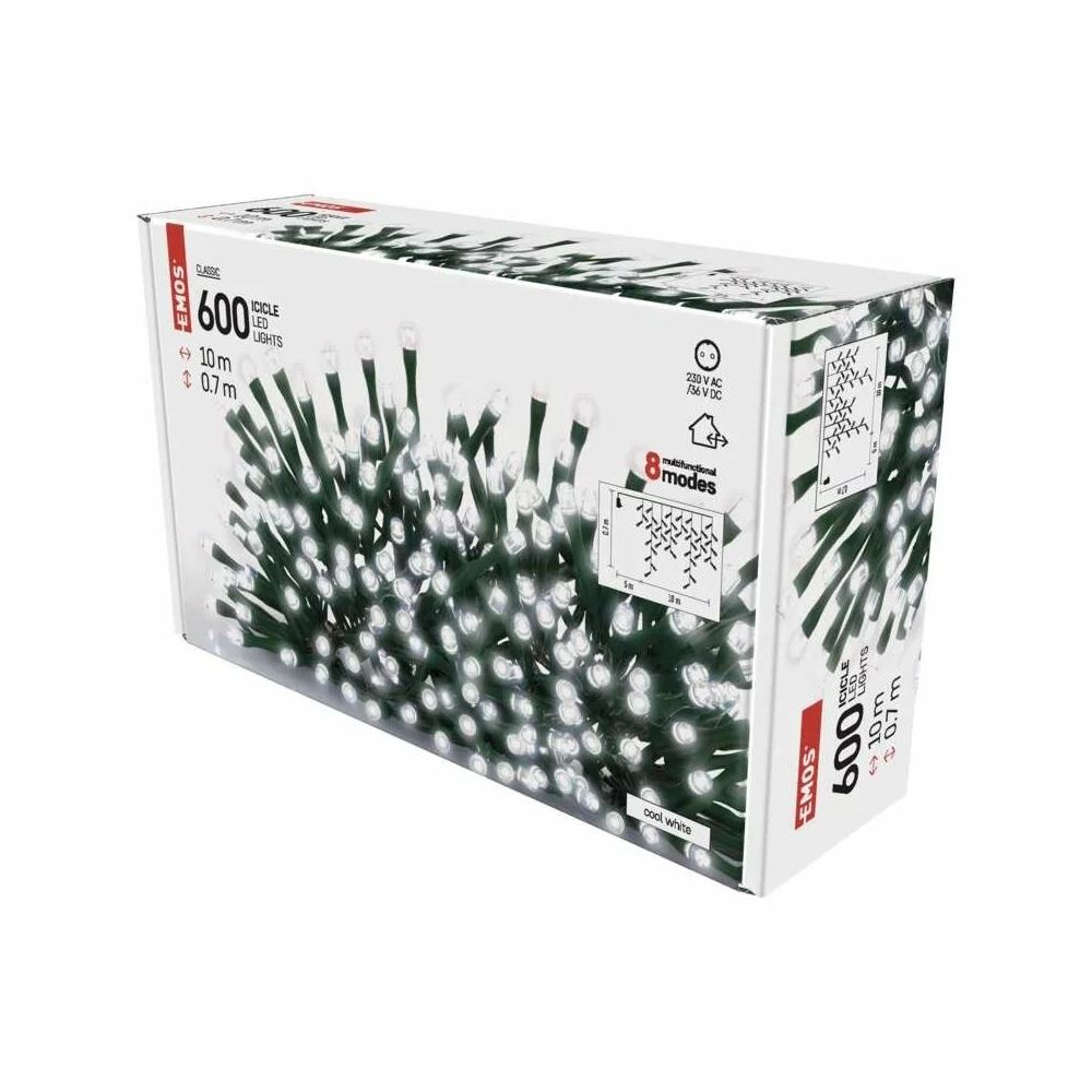 EMOS LED karácsonyi jégcsapok 10m IP44 programokkal hidegfehér (D4CC03) (D4CC03)