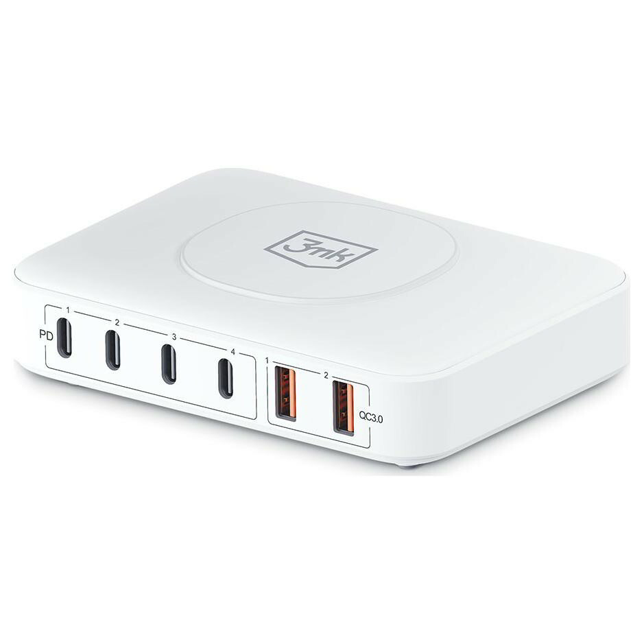 3mk Hyper PowerMax USB-A/USB-C/Wireless Hálózati Hipertöltő - Fehér (100W) (5903108527255)