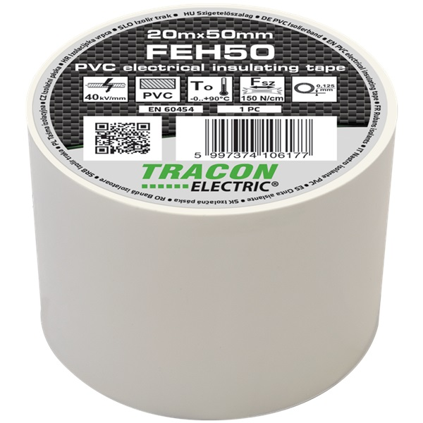 Tracon FEH50 50 mm x 20 m fehér szigetelőszalag