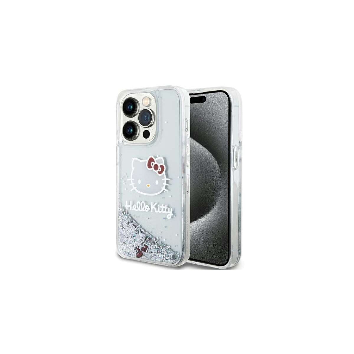 Hello Kitty Liquid Glitter Charms Head Logo iPhone 14 Pro Max telefon tok - Átlátszó (HKHCP14XLIKHET)