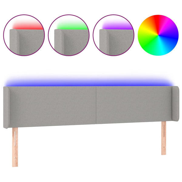 Tăblie de pat cu LED, gri deschis, 203x16x78/88 cm, textil