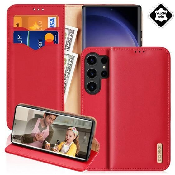 Dux Ducis Hivo Samsung Galaxy S25 Ultra (SM-S938) kártyazsebes valódi bőr tok piros (GP-164912)