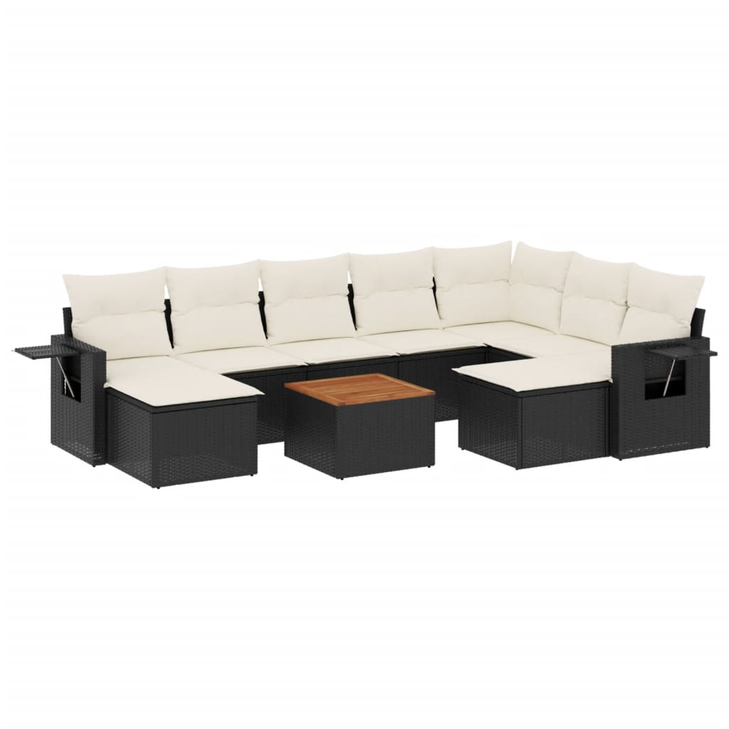 10 részes fekete polyrattan kerti ülőgarnitúra párnákkal (3224845)