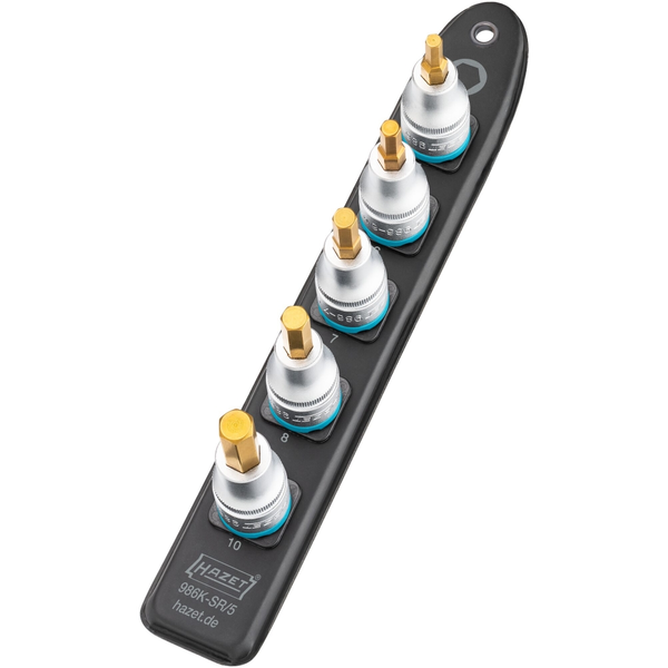 Hazet 986k-sr/5 Smartrail ∙ Conector De Cable De Plástico Flexible ∙ Cuadrado Hueco 1/2 Pulgadas (12,5 Mm) ∙ Perfil De Hexágono Interior ∙ 5 ∙ 6 ∙ 7 ∙ 8 ∙ 10 ∙ Número De Herramientas: 5