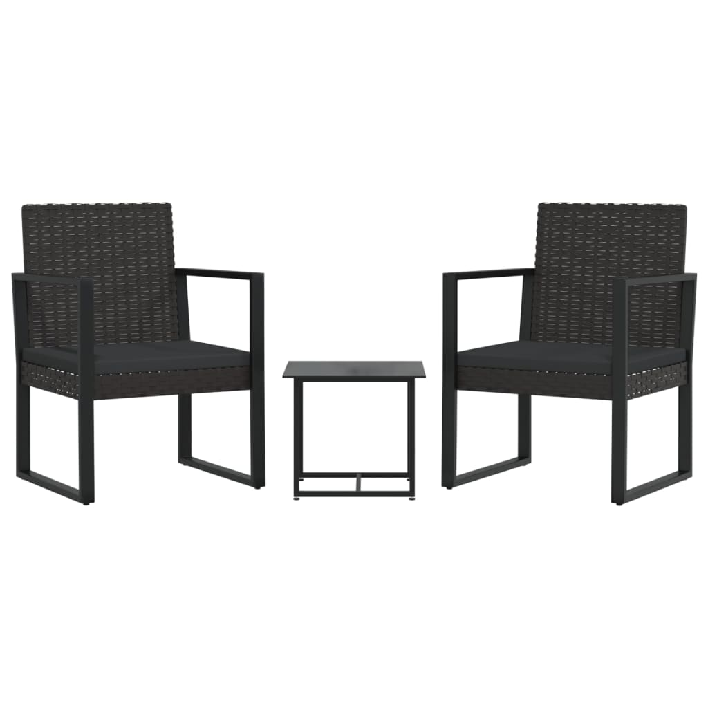 3 részes fekete polyrattan kerti ülőgarnitúra párnákkal (319198)