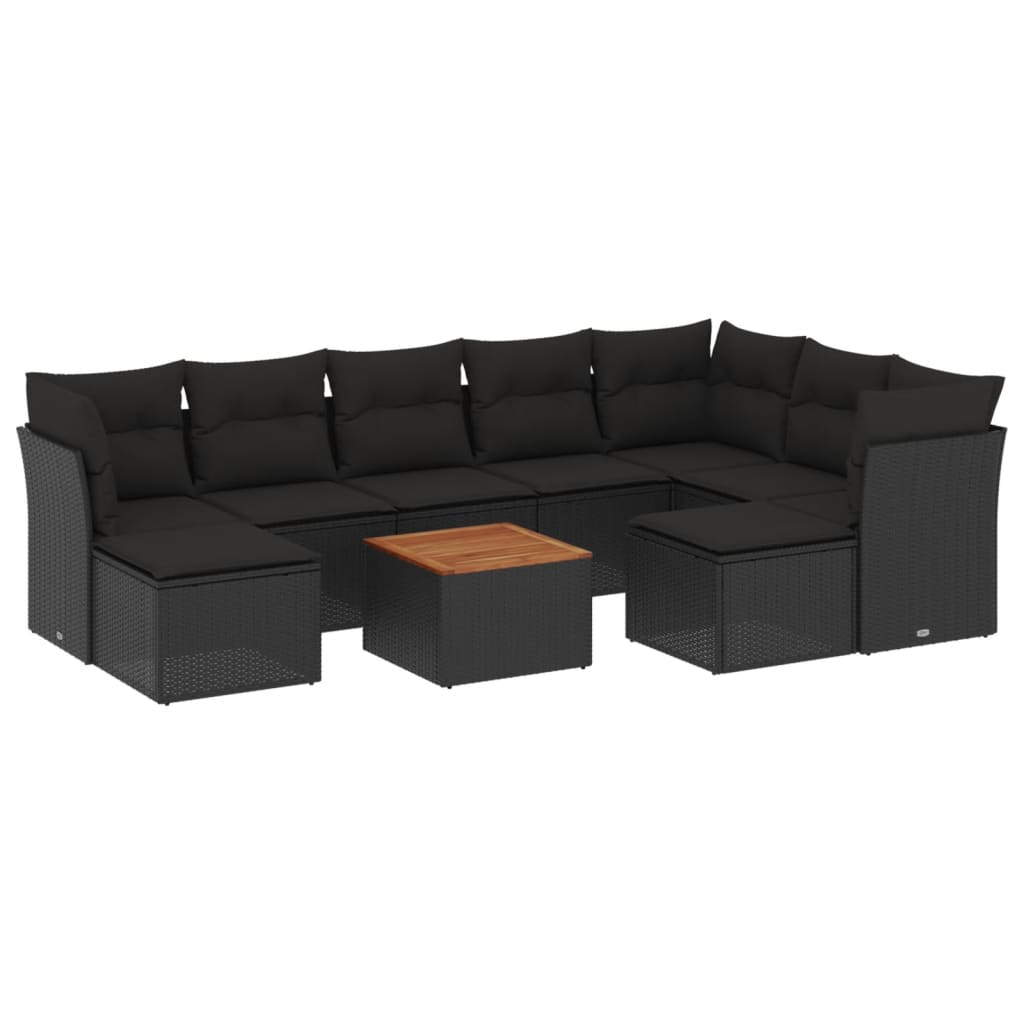 10 részes fekete polyrattan kerti ülőgarnitúra párnákkal (3256293)