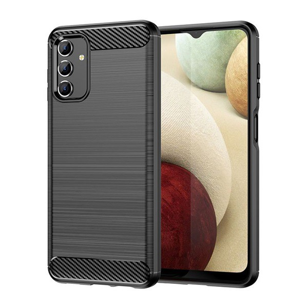 Szilikon telefonvédő (közepesen ütésálló, légpárnás sarok, szálcsiszolt, karbon minta) FEKETE [Samsung Galaxy A13 4G (SM-A135F / A137F)] (5996591160047)