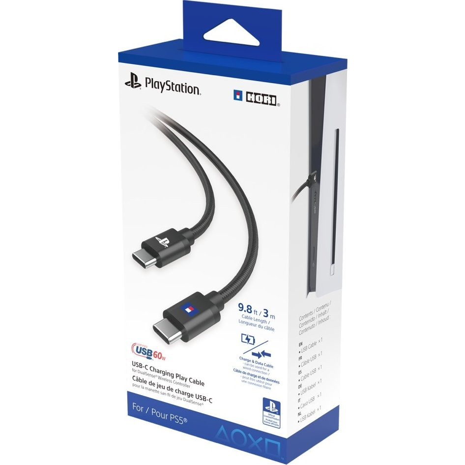 Hori Charging Play, PlayStation 5, DualSense, USB Type C, 60W, 3m, Adat és töltő kábel (SPF-041E)