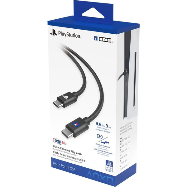 Hori Charging Play, PlayStation 5, DualSense, USB Type C, 60W, 3m, Adat és töltő kábel
