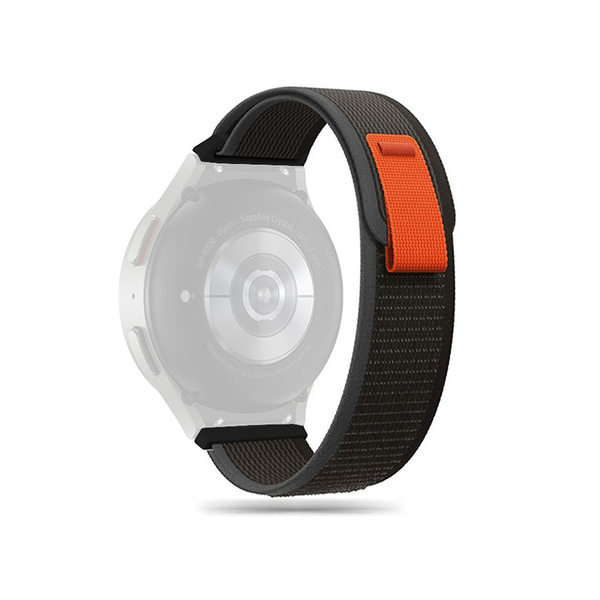 Samsung Galaxy Watch 4 / 5 / 5 Pro / 6 nylon 20 mm-es sportszíj -               40/42/43/44/45/46/47 mm - fekete/narancs (ECO csomagolás)