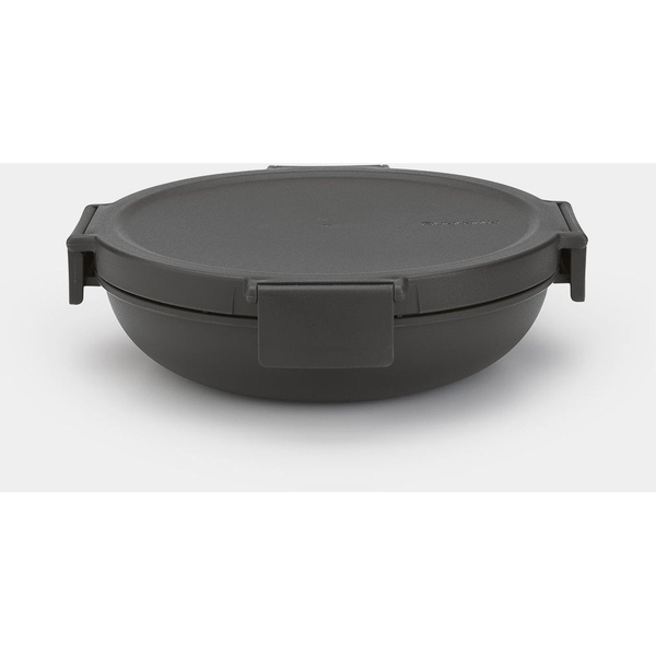 Brabantia Make & Take Lunch Bowl ételhordozó doboz, 1000 ml, szivárgás- és légmentes záródás, bepattintós (clip-on) zárómechanizmus, lapos - kerek forma, BPA mentes műanyag, sötétszürke - 206009