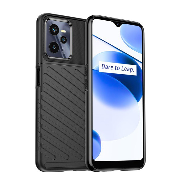 Szilikon telefonvédő (közepesen ütésálló, csíkos, dombor minta) FEKETE [Realme C35] (5996591159966)