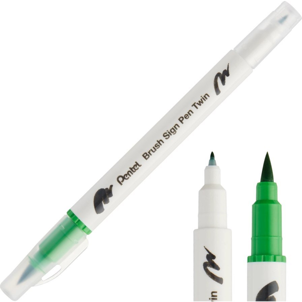 Oboustranný kaligrafický štětec Brush Sign Pen Twin Pentel J.Zelený