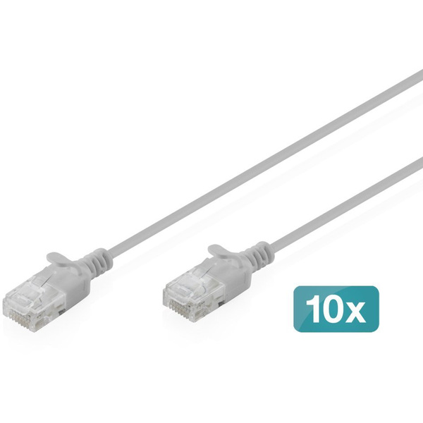 DIGITUS Patchkabel CAT 6 U-UTP Slim 0,5m Grau 10 Stück